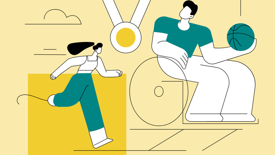 En illustration av två personer som utövar parasport. 