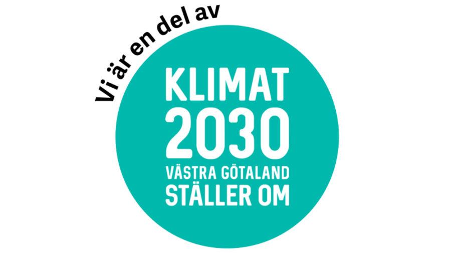 Logotyp för Klimat 2030 - En grön cirkel med orden klimat 2030 skrivna i vitt