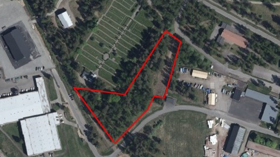 En satellitbild på en detaljplan på Flygfältet 1:1. Området planen gäller är markerat.