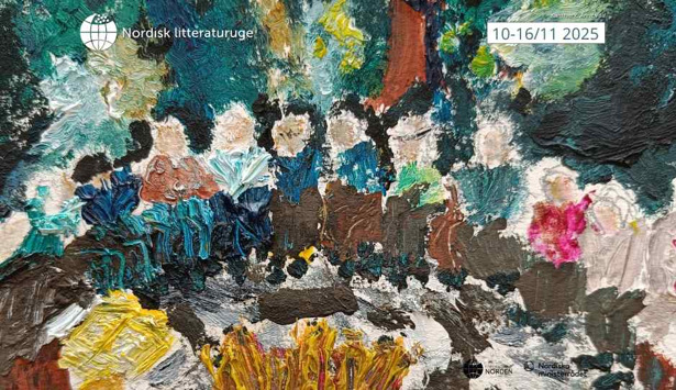 En målning av en samling människor runt en brasa