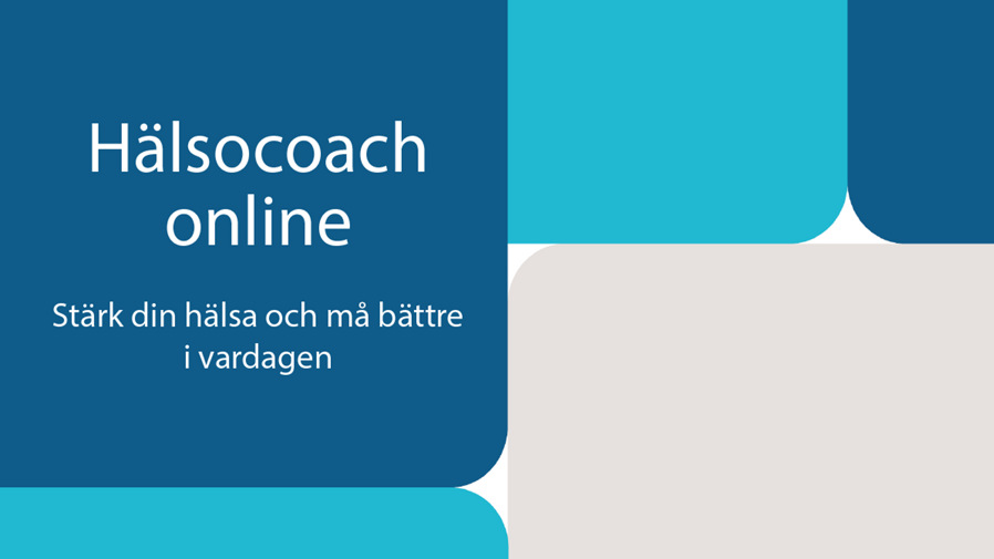 En blå och vit bakgrund med orden hälsocoach online.