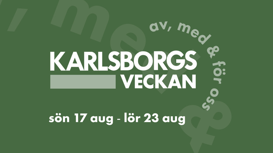 En grön bakgrund med texten "Karlsborgsveckan" på.
