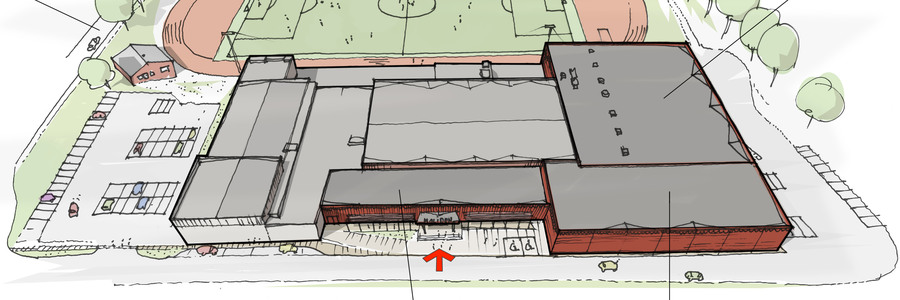 Illustration över hur Molidens sim-och idrottsanläggning kommer att se ut när om- och utbyggnationen är klar våren 2026.