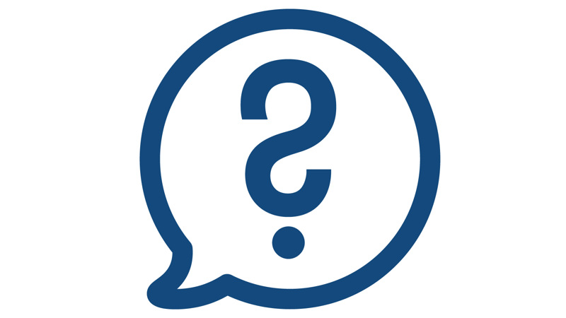 Mörkblå pratbubbla med ett frågetecken i.