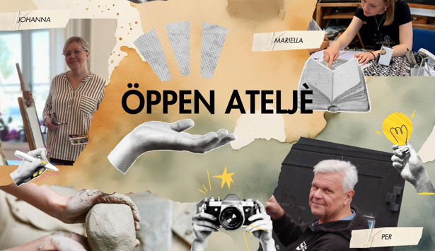Ett collage med foton av människor som håller Öppen Atelje i Kulturstugan