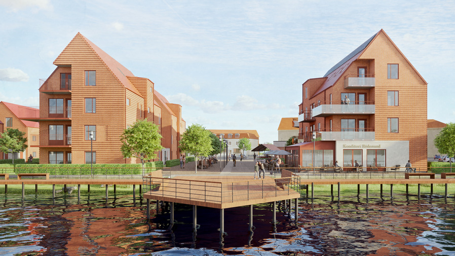 Illustration över nya Rödesund - Vy från sjön
