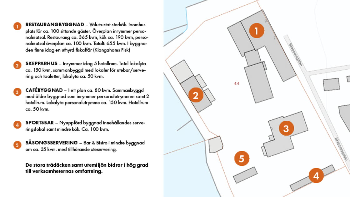 Kartskiss över Idas Brygga samt beskrivning på verksamheterna