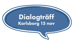 Pratbubbla med texten "Dialogträff Karlsborg"