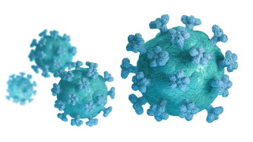 Illustration Coronavirus i blå toner
