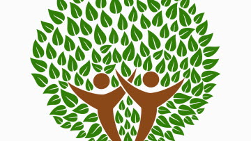 Träd med personer som symboliserar samarbete kring miljöfrågan