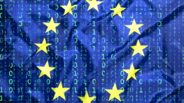 Binär kod med EU-flaggan i förgrundenMi