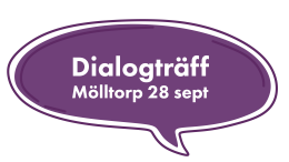 Pratbubbla med texten "Dialogträff Mölltorp"